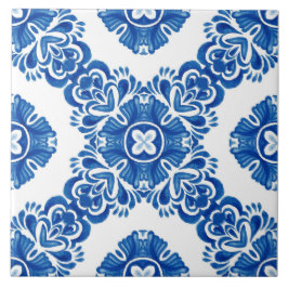 Mediterraan decoratief blauw en wit patroon tegeltje