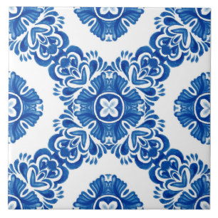 Mediterraan decoratief blauw en wit patroon tegeltje