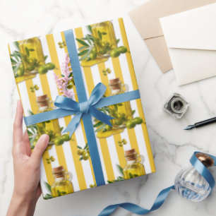 Mediterraan Geel Streeppatroon Olijfolie Cadeaupapier