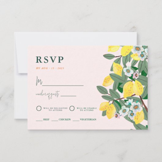 Mediterraan Italiaans Griekenland Lemon Pink Weddi RSVP Kaartje (Voorkant)
