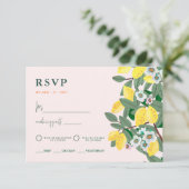 Mediterraan Italiaans Griekenland Lemon Pink Weddi RSVP Kaartje (Staand voorkant)