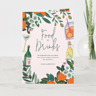 Mediterraan Italiaans Lemon Roze Trouwmenu Bedankkaart