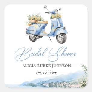 Mediterraan Italië Amalfi Vespa Bruidsdouche Vierkante Sticker