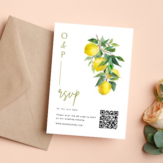 Mediterraan Italië Citroen Levendig Huwelijk QR Co RSVP Kaartje