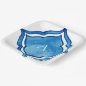 Mediterraan kobaltblauw Tegel Monogram Papieren Bordje (Gebogen)