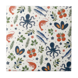 Mediterraan, kustblauw wanddecor, Europees  Tegeltje