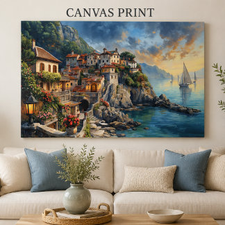 Mediterraan kustdorp canvasprint canvas afdruk