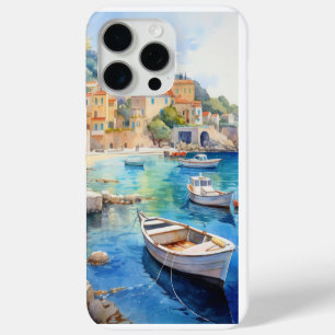Mediterraan kustdorp met boten – kust iPhone 15 pro max hoesje