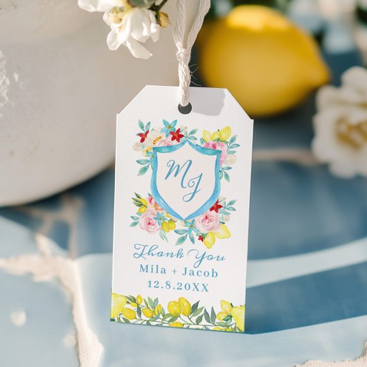 Mediterraan Monogram Kreeft bruiloft Dank u Cadeaulabel