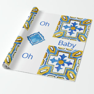 Mediterraan Oh Baby Blauw en Geel Douche Cadeaupapier