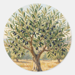 Mediterraan olijfboomlandschap ronde sticker