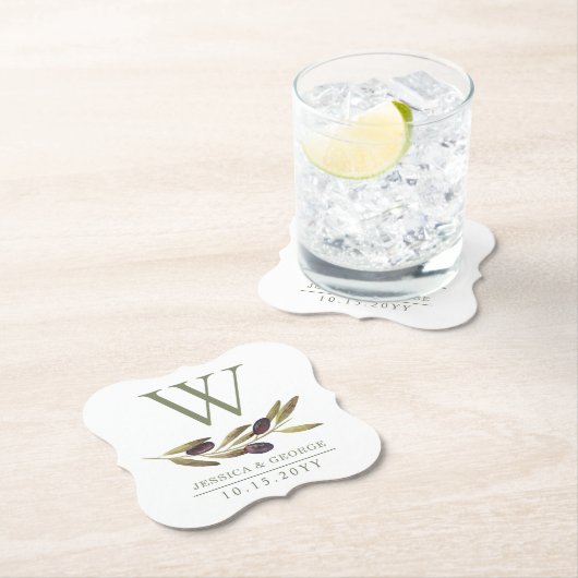 Mediterraan Olijftak Custom Monogram Sage Kartonnen Onderzetters (Insitu)
