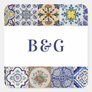 Mediterraan Portugees Tegels bruiloft gunst Vierkante Sticker