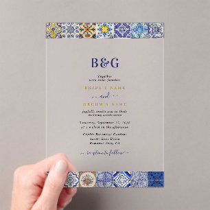 Mediterraan Portugees Tegels Patroon Bruiloft Acryl Uitnodigingen