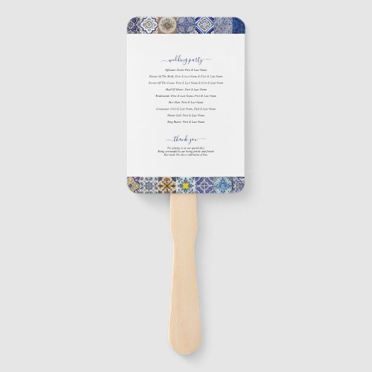 Mediterraan Portugees Tegels Trouwprogramma Handwaaier (Achterkant)