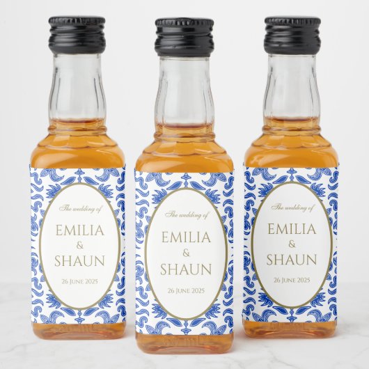 Mediterraan-stijl blauw en wit patroon likeurfles etiket (Flessen)