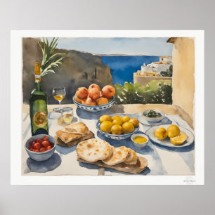 Mediterraan Tafel Feest Canvas, Kust Eettafel Poster