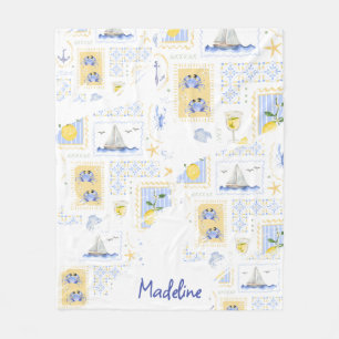 Mediterraan tegel Lemon Kust Monogram naam Fleece Deken