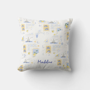Mediterraan tegel Lemon Kust Monogram naam Kussen