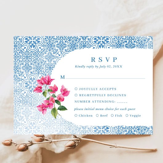 Mediterraan tegelpatroon RSVP-reactiekaart RSVP Kaartje