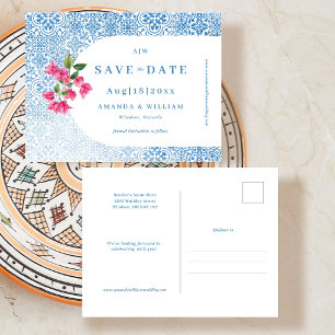 Mediterraan tegelpatroon Save the Date-ansichtkaar Briefkaart
