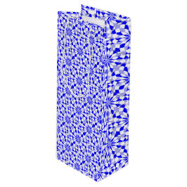 Mediterraan Twee Tone Blauw Geometrisch Patroon Wijn Cadeautas