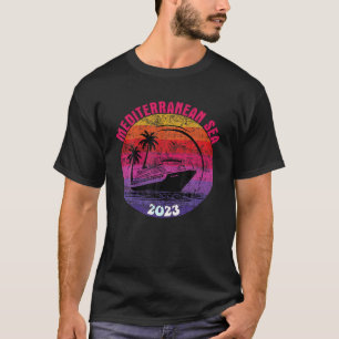 Mediterraan Zee Cruise 2023 Retro Sunset Familie T-shirt