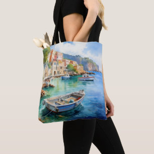 Mediterraan Zeegezichten Olieverf Ontwerp Draagtas