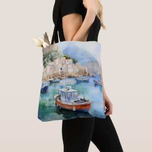 Mediterraan Zeegezichten Olieverf Ontwerp Draagtas