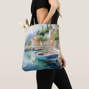 Mediterraan Zeegezichten Olieverf Ontwerp Draagtas