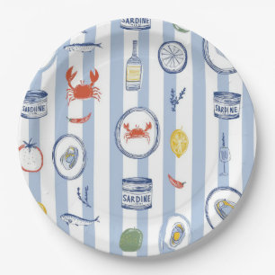 Mediterraan Zeevoedsel Sardine Blauwe Streep Patro Papieren Bordje