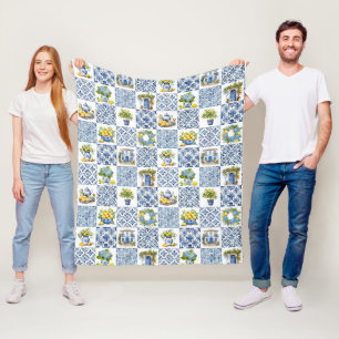 Mediterraan zomer citroenpatroon fleece deken