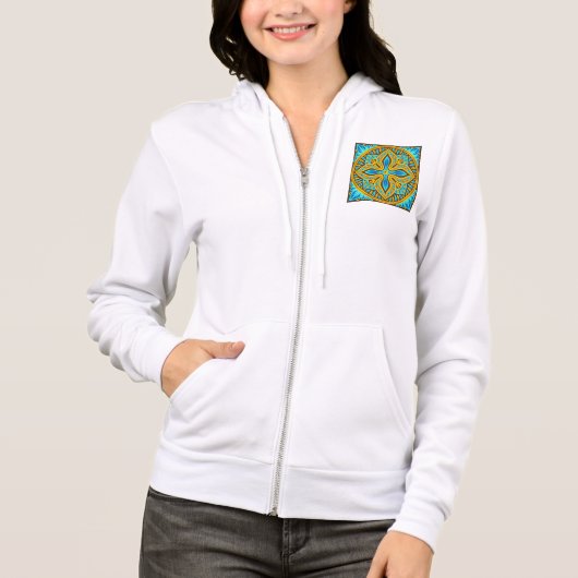 Mediterraans Marokkaans tegelpatroon blauw en goud Hoodie (Voorkant)