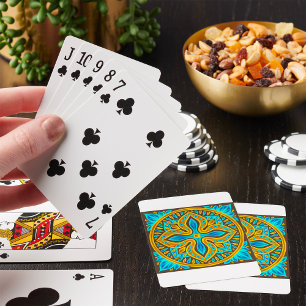 Mediterraans Marokkaans tegelpatroon blauw en goud Pokerkaarten