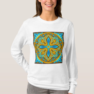 Mediterraans Marokkaans tegelpatroon blauw en goud T-shirt