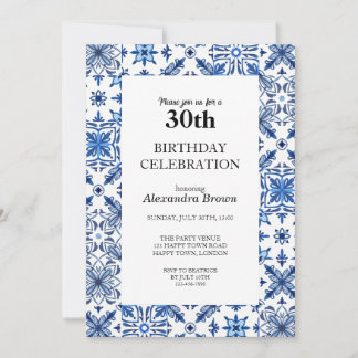 Mediterraans Tegel Lijst 30e Verjaardag Fotofeestj Kaart