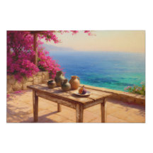 Mediterraans terras oceaanzicht canvas wandkunst