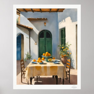 Mediterraanse binnenplaats eetposter poster