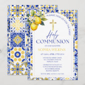 Mediterraanse Blauwe Tegels Citroen Eerste Heilige Kaart (Voorkant / Achterkant)