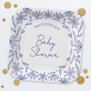 Mediterraanse Blauwe Wilde Bloem Baby Shower Papieren Bordje
