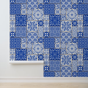 Mediterraanse Blauwe & Witte Azulejo Majolica Tege Behang