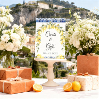 Mediterraanse citroen baby shower kaarten & cadeau reclamebord met voetstuk