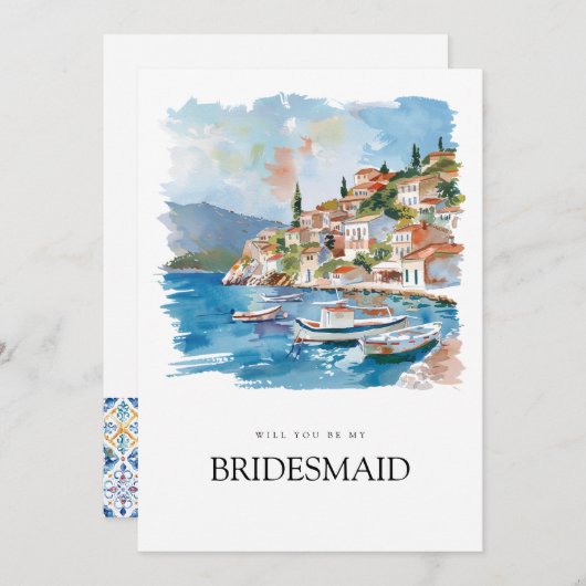 Mediterraanse citroen Tegels bruidsmeisje voorstel Save The Date (Voorkant / Achterkant)