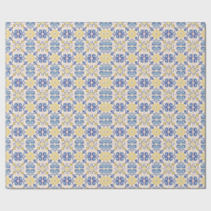 Mediterraanse gele witte blauwe tegels cadeaupapier