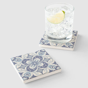 Mediterraanse inspiratie Blue Bloom Geometrisch Stenen Onderzetter