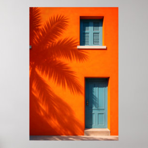Mediterraanse oranje muurposter, kustpalm poster