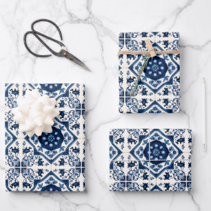 Mediterraanse tegels, Portugees, Azulejo, Majolica Inpakpapier Vel