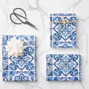 Mediterraanse tegels, Portugees, Azulejo, Majolica Inpakpapier Vel