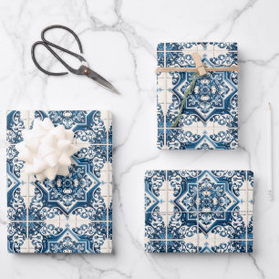 Mediterraanse tegels, Portugees, Azulejo, Majolica Inpakpapier Vel