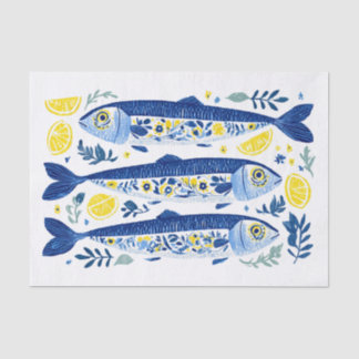 Mediterraanse zomer blauwe en gele sardines tissuepapier